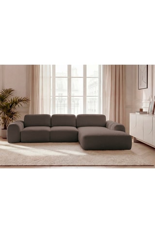 Canapé d'angle droit convertible Montaigne - Marron - 3 places - En tiss bouclette