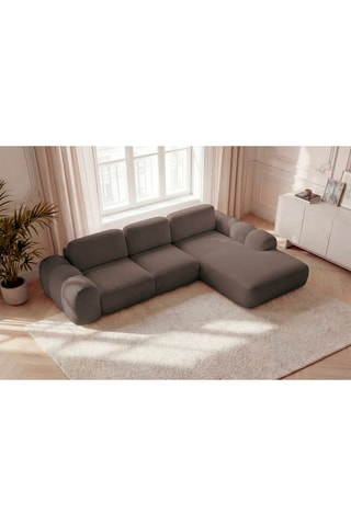 Canapé d'angle droit convertible Montaigne - Marron - 3 places - En tiss bouclette