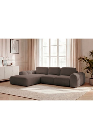 Canapé d'angle gauche convertible Montaigne - Marron - 3 places - En tissu bouclette