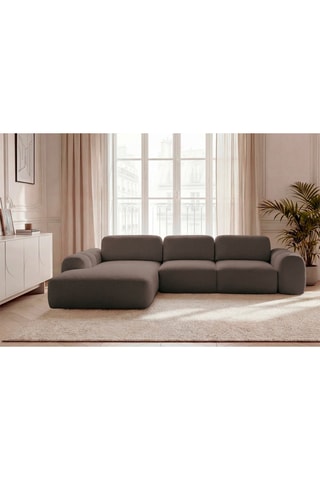 Canapé d'angle gauche convertible Montaigne - Marron - 3 places - En tissu bouclette
