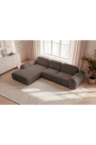 Canapé d'angle gauche convertible Montaigne - Marron - 3 places - En tissu bouclette
