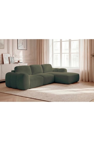 Canapé d'angle droit convertible Montaigne - Vert - 4 places - En tissu bouclette