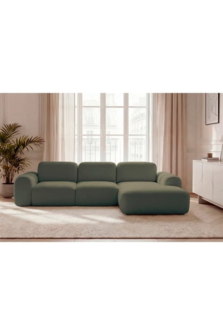 Canapé d'angle droit convertible Montaigne - Vert - 4 places - En tissu bouclette