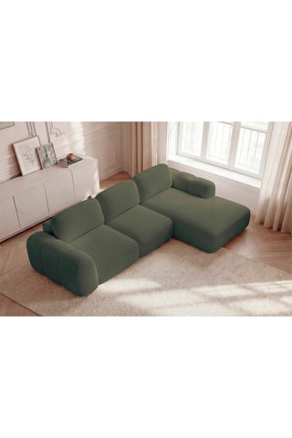Canapé d'angle droit convertible Montaigne - Vert - 4 places - En tissu bouclette