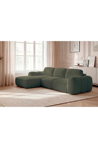 Canapé d’angle gauche convertible Montaigne - Vert - 4 places - En tissu bouclette
