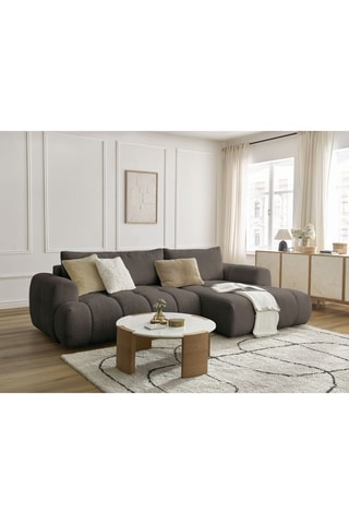 Canapé d'angle droit convertible Fuji - Gris foncé - 3 places - En tissu bouclette