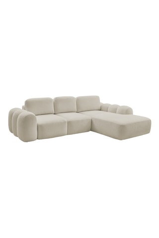 Canapé d'angle droit convertible Montaigne - Beige - 3 places - En tissu bouclette 
