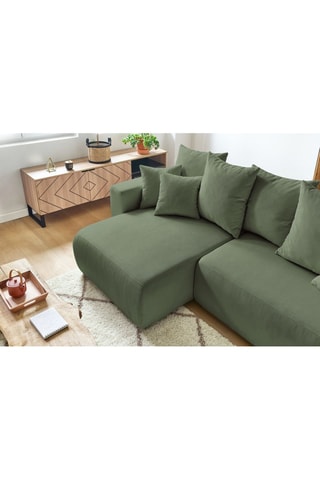 Canapé d'angle réversible convertible et pouf Envy - Kaki - Couchage 231 x 130 cm