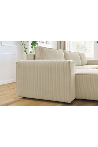 Canapé d'angle panoramique convertible Nihad - Beige - Couchage 231 x 130 cm