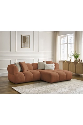 Canapé d'angle droit Pamira - Marron - 4 places - En tissu bouclette