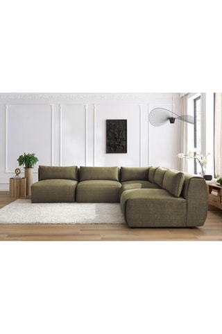 Canapé d'angle modulable Jeanne - Vert - 5 places - En tissu velours
