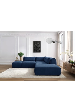 Canapé d'angle modulable et 2 poufs Jeanne - Bleu foncé