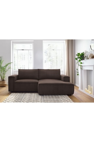 Canapé d'angle droit Nihad - Marron foncé - 2 places - En tissu velours