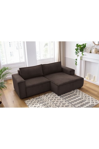 Canapé d'angle droit Nihad - Marron foncé - 2 places - En tissu velours
