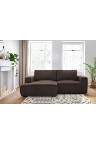 Canapé d'angle gauche Nihad - Marron foncé - 2 places - En tissu velours
