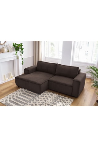Canapé d'angle gauche Nihad - Marron foncé - 2 places - En tissu velours