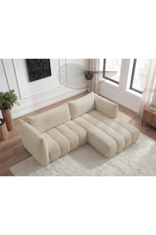 Canapé d'angle droit Azra - Beige - 4 places - En tissu bouclette