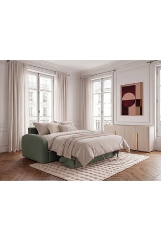 Canapé convertible - Vert - 2 places - En tissu bouclette