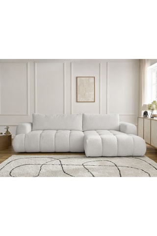 Canapé d'angle droit convertible Fuji - Blanc cassé - 3 places - En tissu bouclette