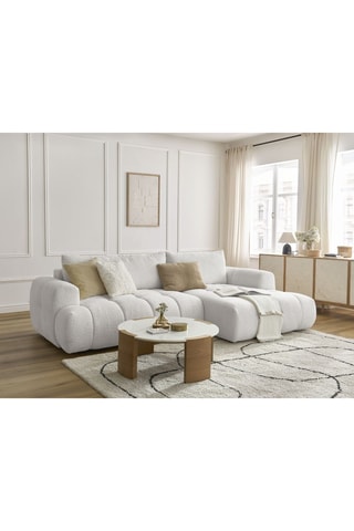 Canapé d'angle droit convertible Fuji - Blanc cassé - 3 places - En tissu bouclette