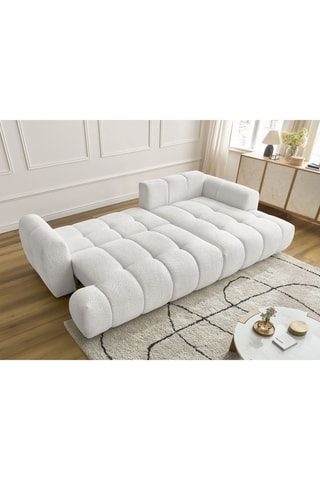 Canapé d'angle droit convertible Fuji - Blanc cassé - 3 places - En tissu bouclette