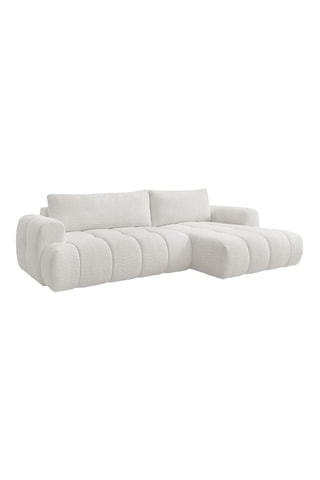 Canapé d'angle droit convertible Fuji - Blanc cassé - 3 places - En tissu bouclette