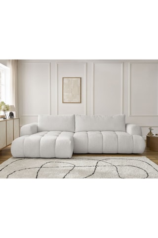 Canapé d'angle gauche convertible Fuji - Blanc cassé - 3 places - En tissu bouclette