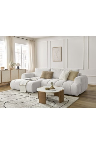 Canapé d'angle gauche convertible Fuji - Blanc cassé - 3 places - En tissu bouclette