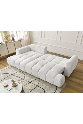 Canapé d'angle gauche convertible Fuji - Blanc cassé - 3 places - En tissu bouclette