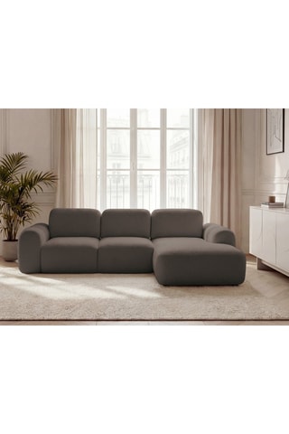 Canapé d'angle droit convertible Montaigne - Marron - 5 places - En tissu bouclette