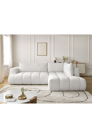 Canapé d'angle droit convertible Fuji - Blanc cassé - 3 places - En tissu bouclette