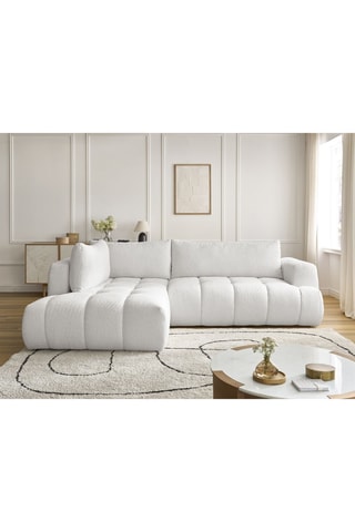 Canapé d'angle gauche convertible Fuji - Blanc cassé - 3 places - En tissu bouclette