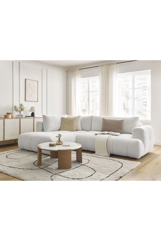 Canapé d'angle gauche convertible Fuji - Blanc cassé - 3 places - En tissu bouclette