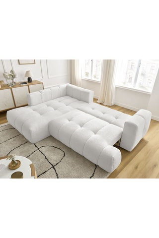 Canapé d'angle gauche convertible Fuji - Blanc cassé - 3 places - En tissu bouclette