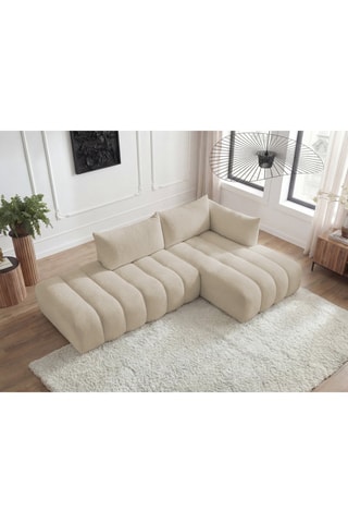 Canapé d'angle droit Azra - Beige - 4 places - En tissu bouclette