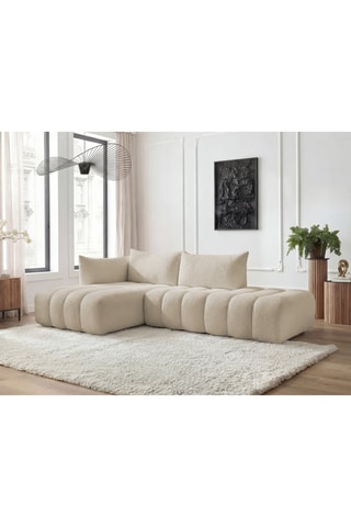 Canapé d'angle gauche Azra - Beige - 4 places - en tissu bouclette