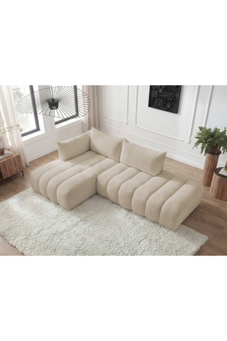 Canapé d'angle gauche Azra - Beige - 4 places - en tissu bouclette