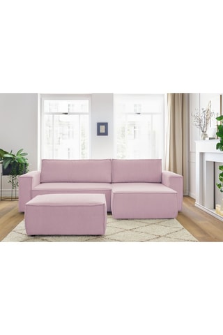 Canapé d'angle et pouf Nihad - Lilas - 2 places - Tissu velours