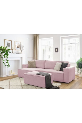 Canapé d'angle et pouf Nihad - Lilas - 2 places - Tissu velours