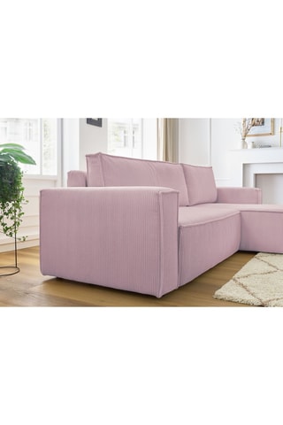 Canapé d'angle et pouf Nihad - Lilas - 2 places - Tissu velours