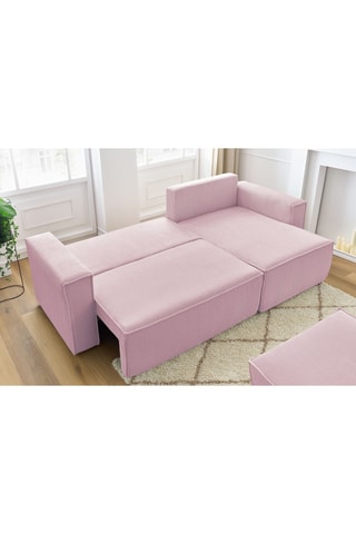 Canapé d'angle et pouf Nihad - Lilas - 2 places - Tissu velours