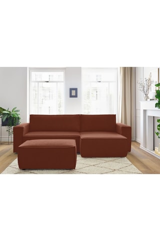 Canapé d'angle et pouf Nihad - Orange - 3 places - Tissu velours