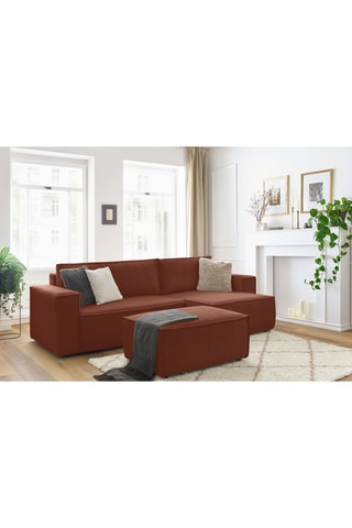 Canapé d'angle et pouf Nihad - Orange - 3 places - Tissu velours