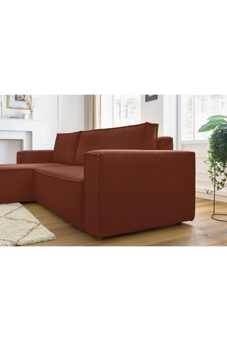 Canapé d'angle et pouf Nihad - Orange - 3 places - Tissu velours