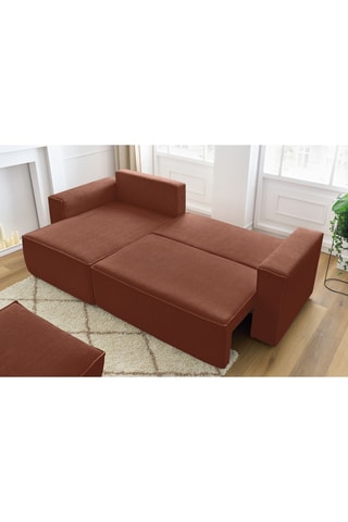Canapé d'angle et pouf Nihad - Orange - 3 places - Tissu velours