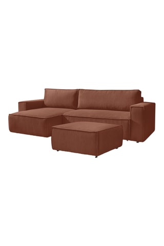 Canapé d'angle et pouf Nihad - Orange - 3 places - Tissu velours