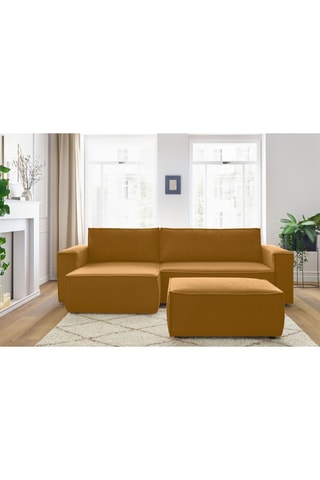 Canapé d'angle et pouf Nihad - Jaune - 2 places - Tissu velours