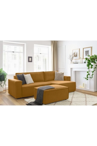 Canapé d'angle et pouf Nihad - Jaune - 2 places - Tissu velours