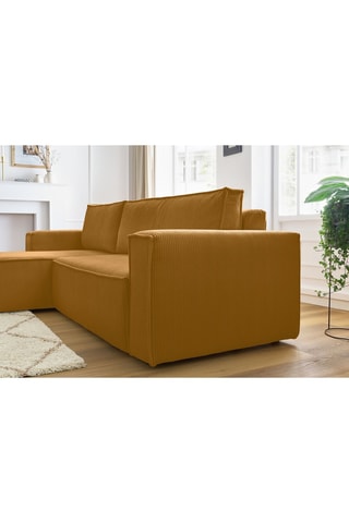 Canapé d'angle et pouf Nihad - Jaune - 2 places - Tissu velours