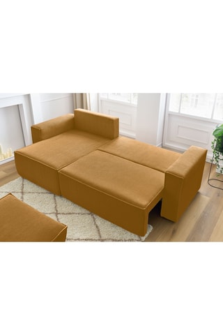 Canapé d'angle et pouf Nihad - Jaune - 2 places - Tissu velours